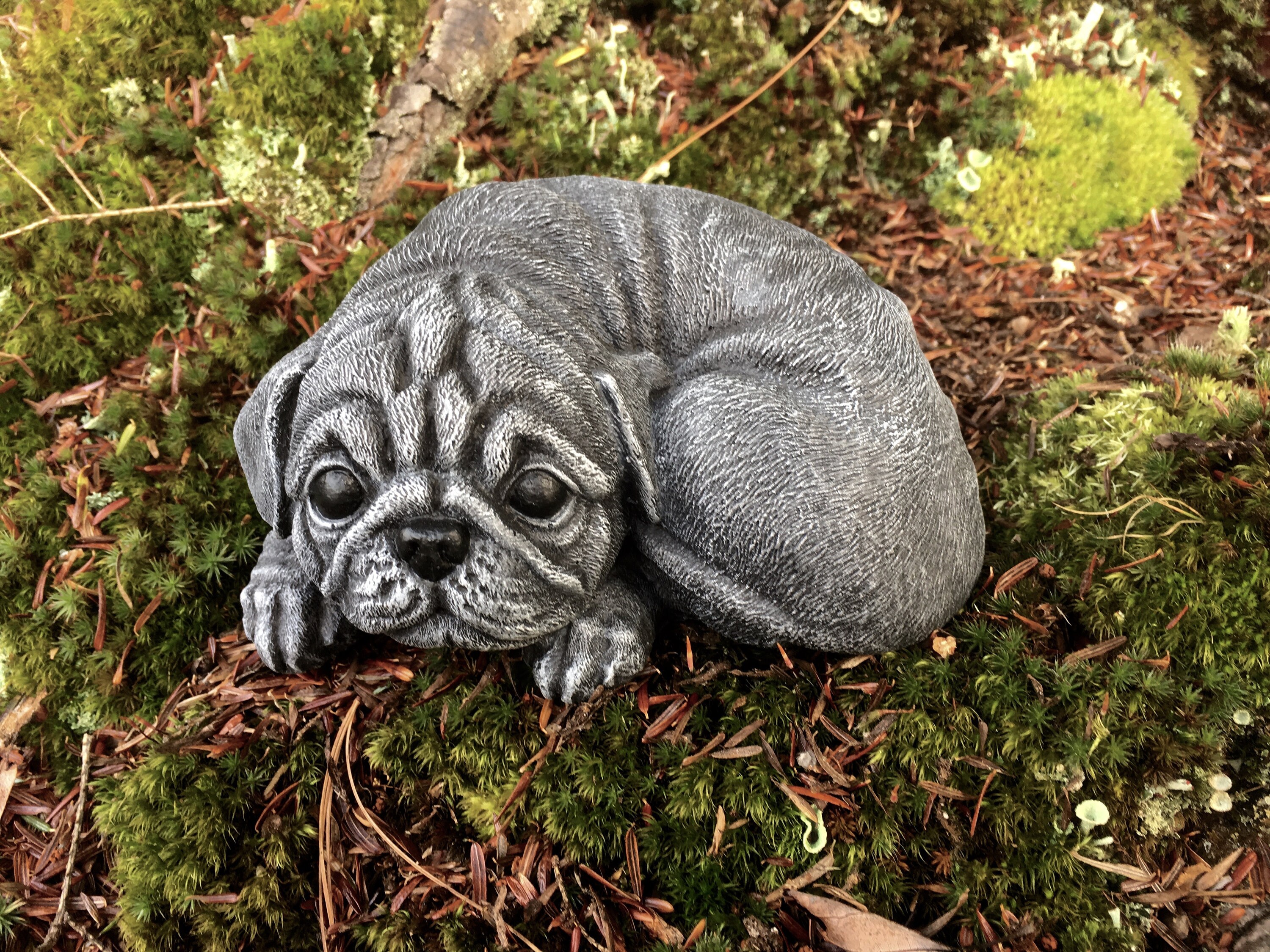 Pug Statue Concrete Black Pug Cement Dog Figure Cast Stone Etsy Singapore
