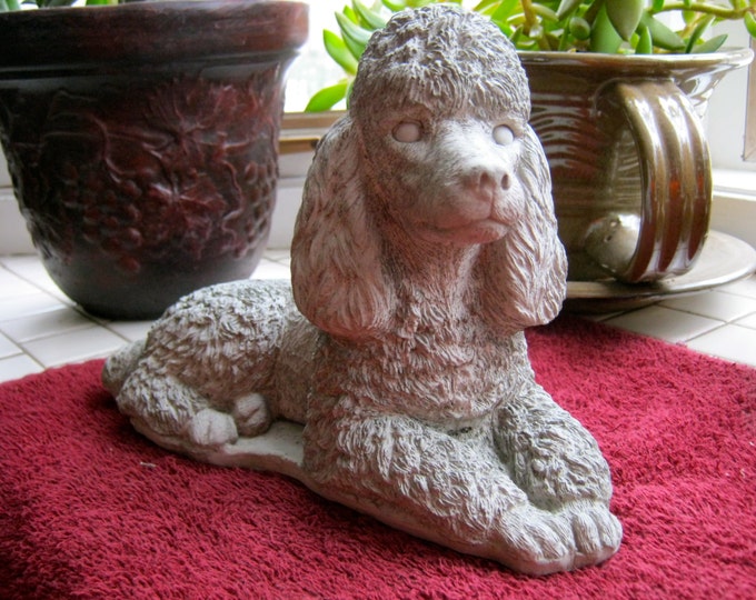 Poodle Statue, Toy Dog Concrete Figure, Cement Garden Decor, Dog