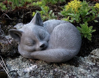Cat Statue, Concrete Cat Figure, Sleeping Cat Statues, Cement Cat, Stone Cat, Cat Memorial Headstone, Painted Gray Cat, Grave Marker, Feline