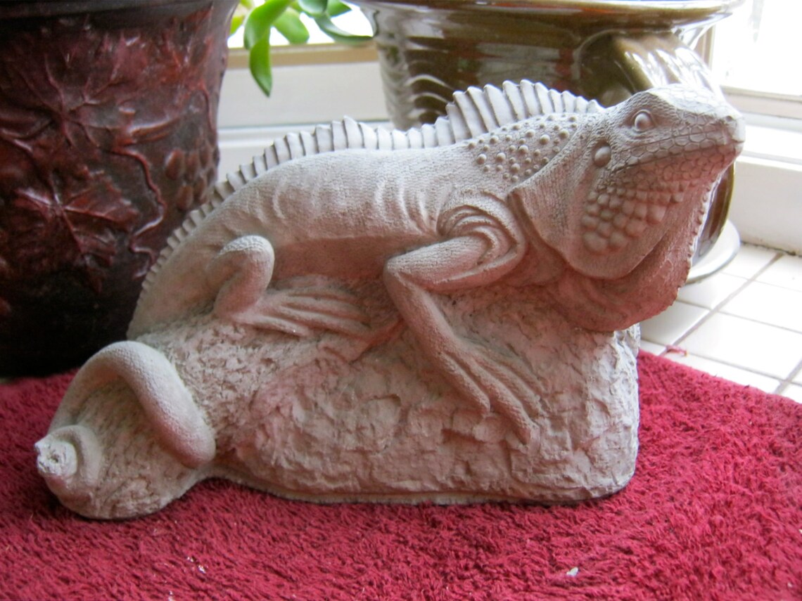Iguana Statue Concrete Lizard Figure Cement Reptile Garden Etsy