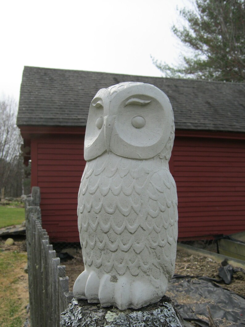 Owls Cast Stone Garden Owl Statues Two Concrete Owls Pair Etsy