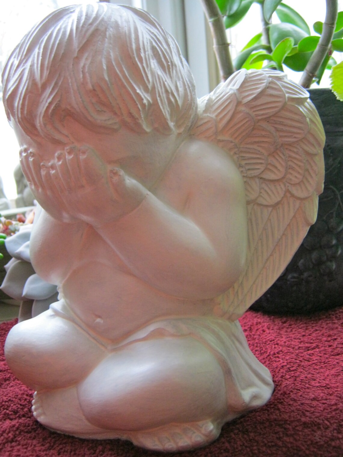 Angel Statue Peek A Boo White Concrete Garden Statues Large Etsy