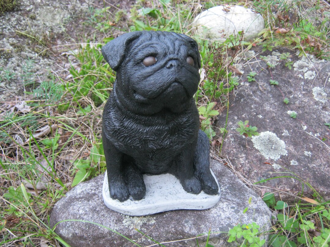 Pug Statue, Concrete Black Pug, Cement Dog Figure, Cast Stone Pugs for