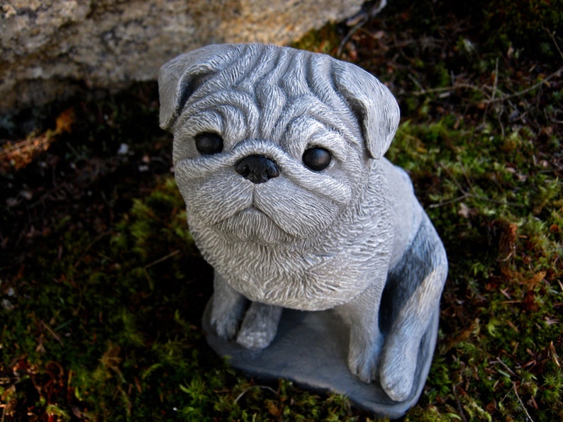 Pug Statue Concrete Painted Pug Cement Dog Figure Pet Etsy
