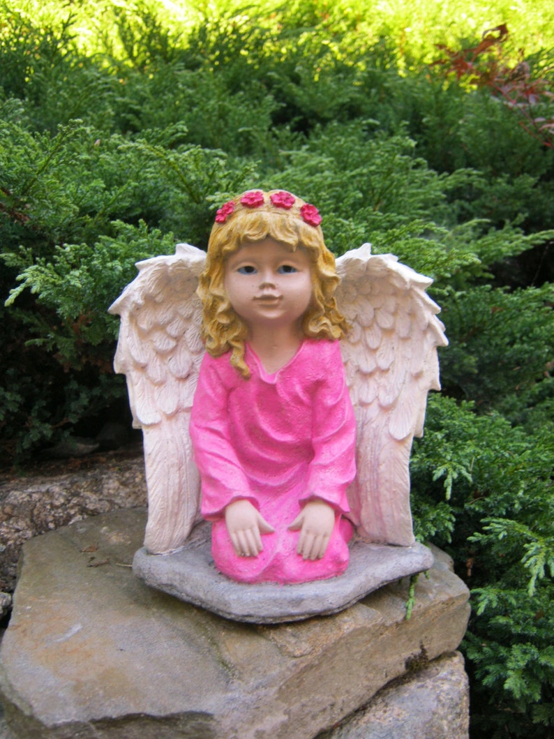 Angel Girl Concrete Garden Statue Painted Cement Figure Etsy