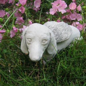 Dachshund Concrete Statue, Doxie Dog Angel Pet Memorial Cement. Dog Statue, Dachshunds With Wings, Garden Art