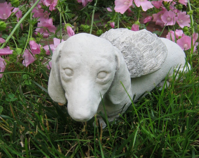 Dachshund Concrete Statue, Doxie Dog Angel Pet Memorial Cement. Dog Statue, Dachshunds With