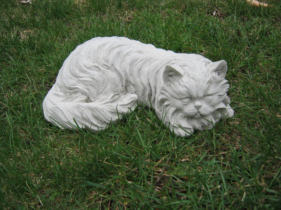 Cat Statue Concrete Cat Statues Long Haired Cat Figure Etsy