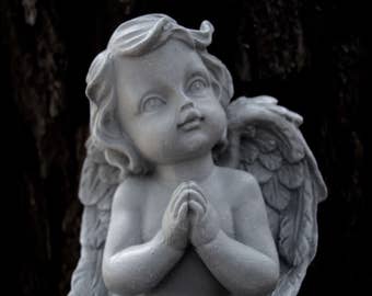 Angel Statue, Praying Angel, Cherub Cast In Stone, Angels, Small Concrete Angel Statues, Garden Decor, Concrete Statues, Cement Cherub,