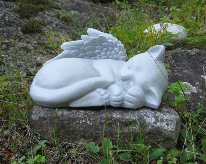 Cat Angel, Concrete Life Size Pet Kitty Statue Memorial, Cement