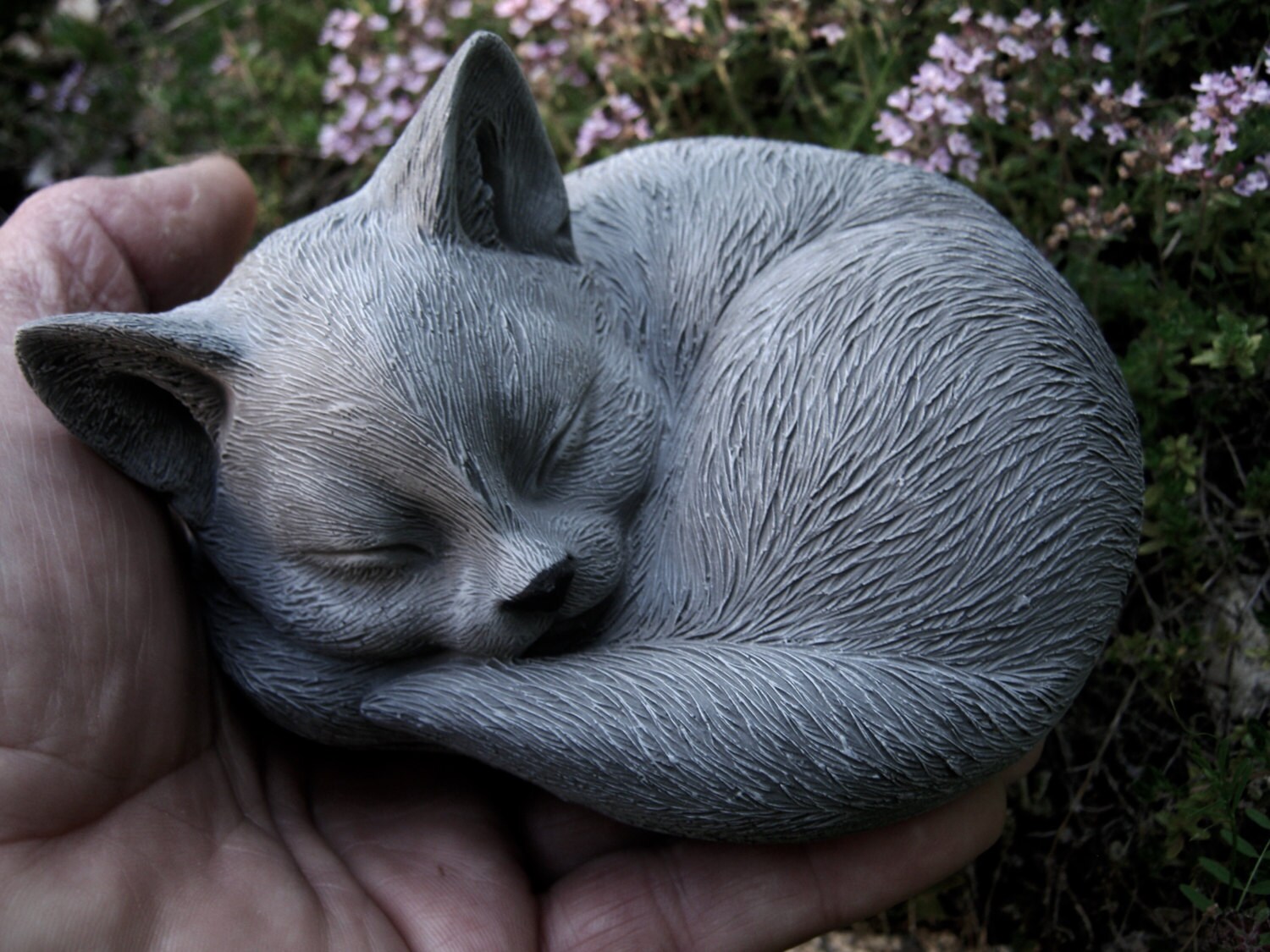 Cat Statue Concrete Cat Figure Sleeping Cat Statues Cement Etsy
