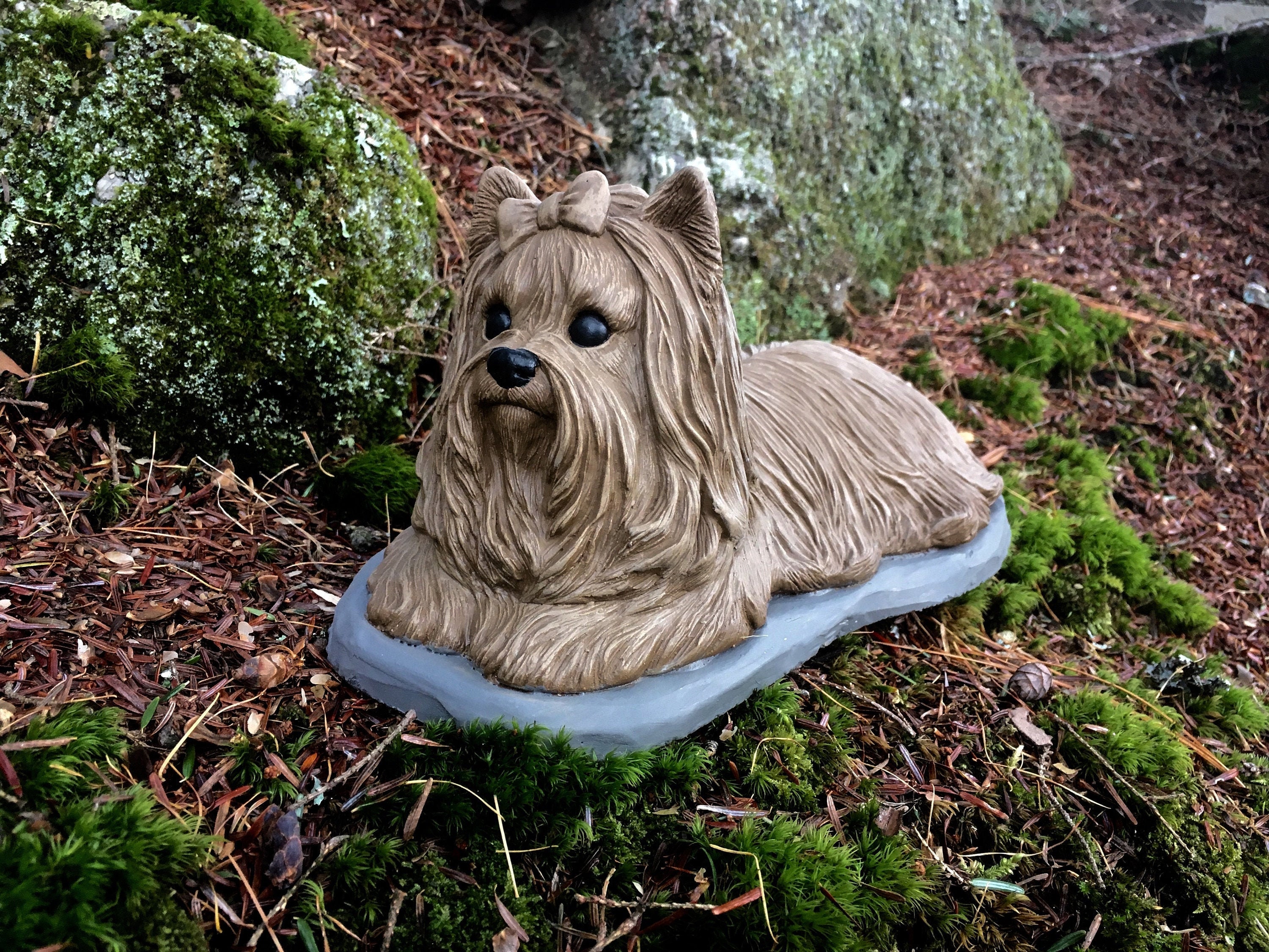 Yorkshire Terrier Cement Dog Statue Pet Memorial Headstone Garden Decor
