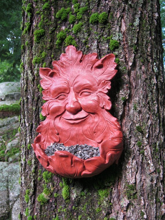 Greenman Garden Face Hanging Concrete Green Man Bird Feeder Etsy