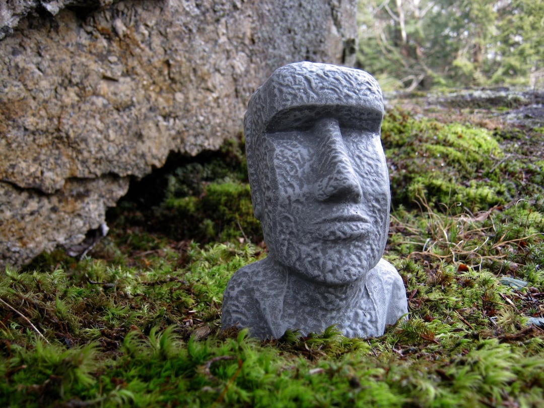 Easter Island Head, Moai Head, Concrete Heads, Garden Decor, Cement