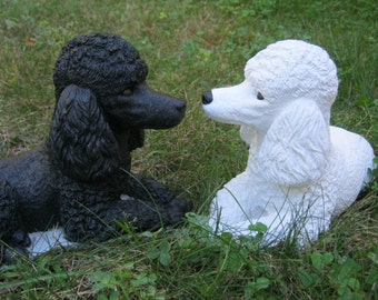 Poodle Statue, Black Poodle, White Poodle, Cement Garden Decor, Dog Statues, Poodle Dog Figures, Concrete Dog, Pet Memorial Headstone Marker