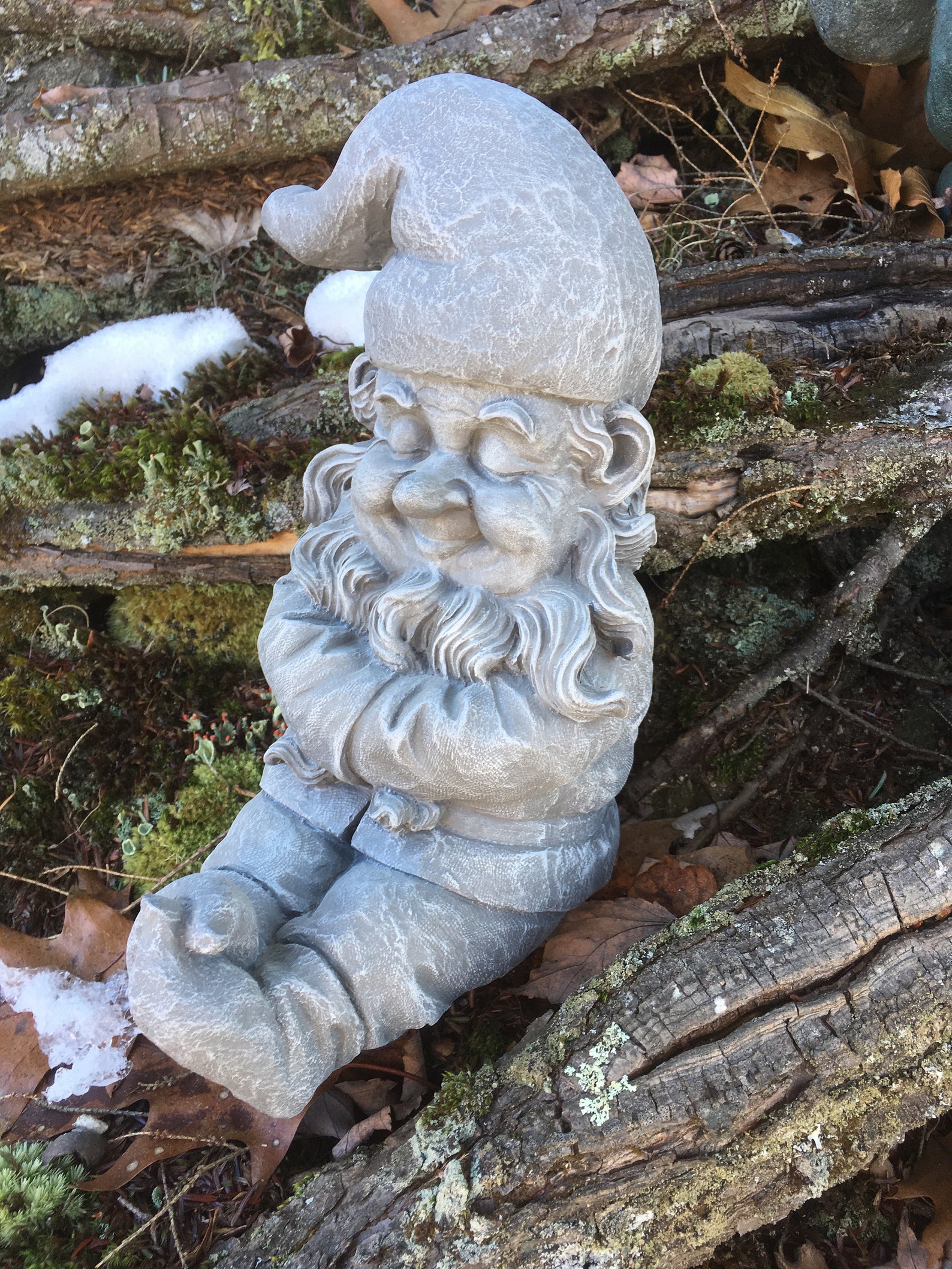 Garden Gnome Sleeping Concrete Gnome Resting Garden Decor Etsy
