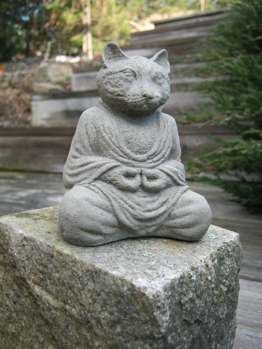 Buddha Cat, Meditating Cat Statue, Concrete Cats, Zen Home and Garden