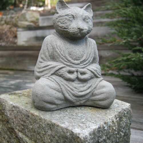 Buddha Cat, Meditating Cat Statue, Concrete Cats, Zen Home And Garden, Meditating Animals, Four Inch Tall Pet Statues, Cement Animal Figures