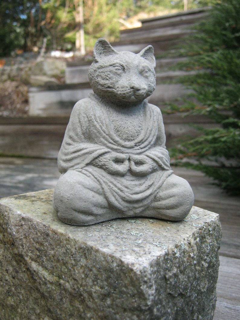 Buddha Cat Meditating Cat Statue Concrete Cats Zen Home And | Etsy