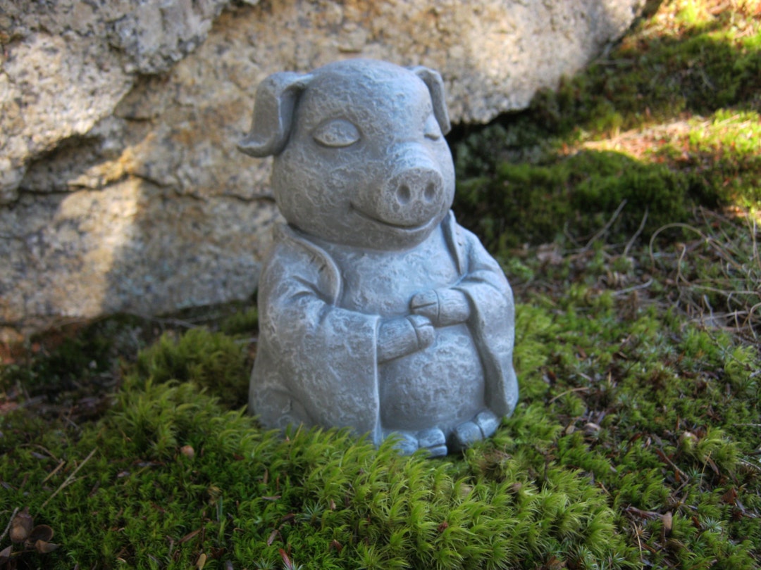 Pig Statue, Meditating Buddha Pigs, Zen Animals, Pig Figures, Concrete