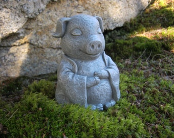 Pig Statue, Meditating Buddha Pigs, Zen Animals, Pig Figures, Concrete Pig, Pig Decor, Cement Pig, Garden Statues Of Pigs, Garden Decor, Zen