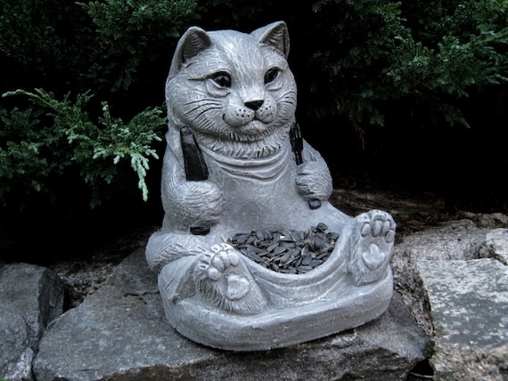 Cat Statue Bird Feeder Cat Feeder Concrete Cat Feeder Etsy
