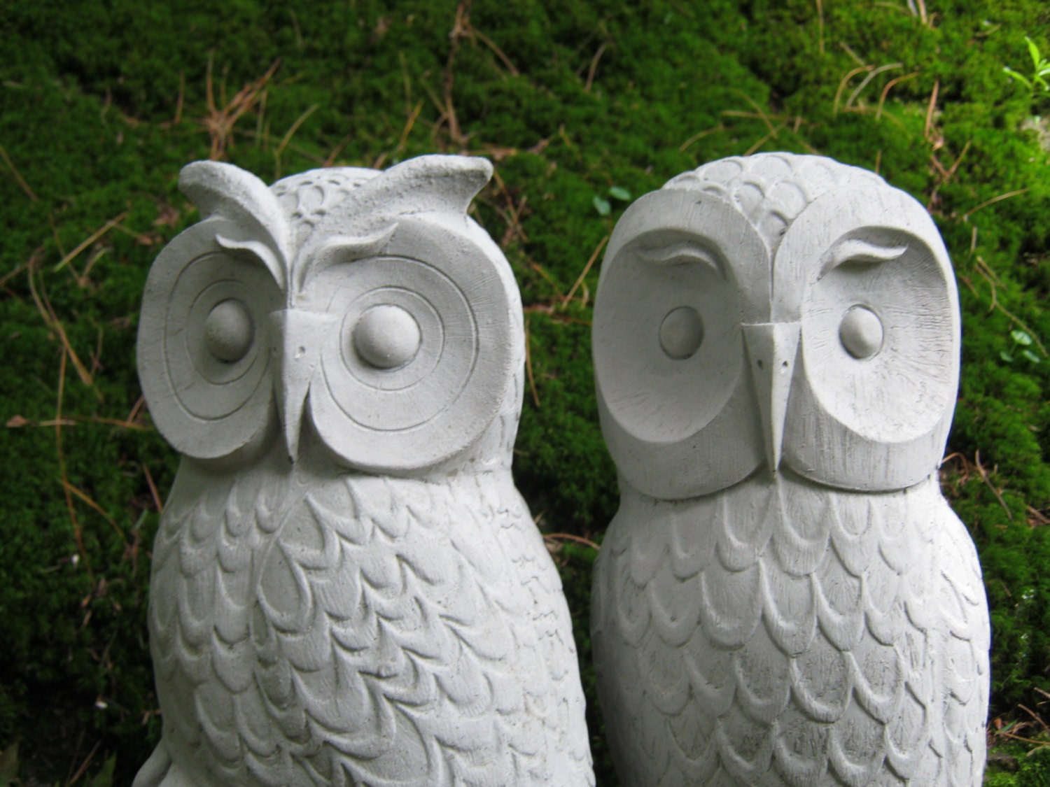 Owls Cast Stone Garden Owl Statues Two Concrete Pair Zoom