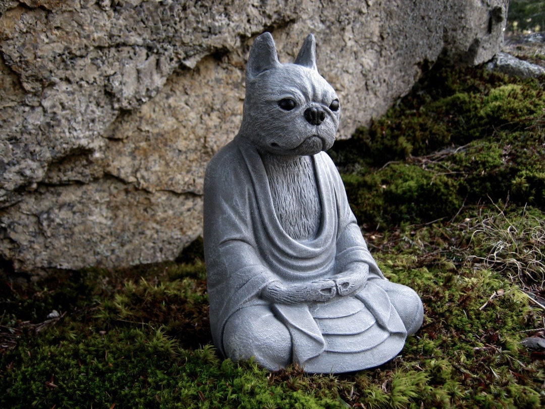 Boston Terrier Meditating Buddha Dog Statue, Concrete Statues of Dog