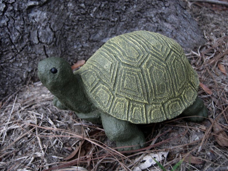 Turtle Statue Stretching Painted Concrete Garden Figure Etsy