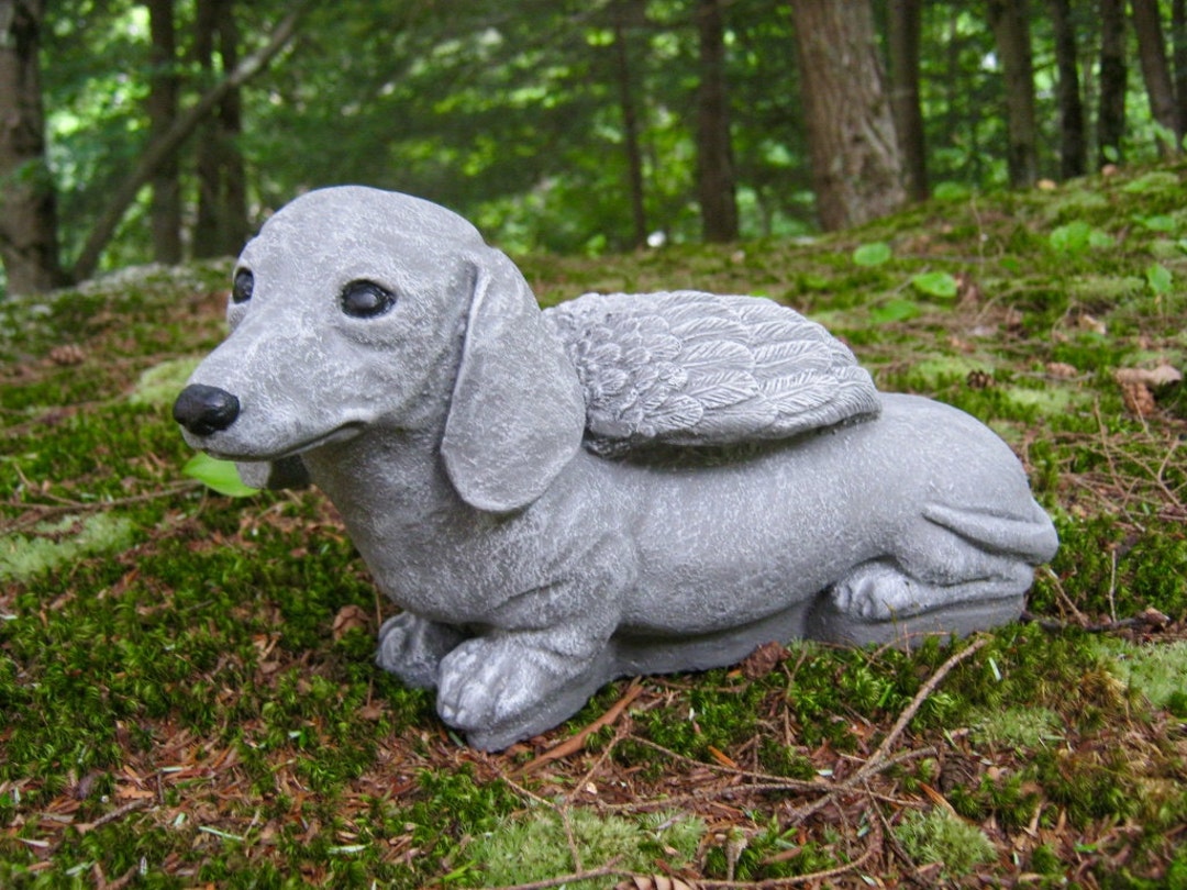 Dachshund Angel Statue, Dachshund Memorial, Painted Doxie Angel Garden Statue, Concrete Garden