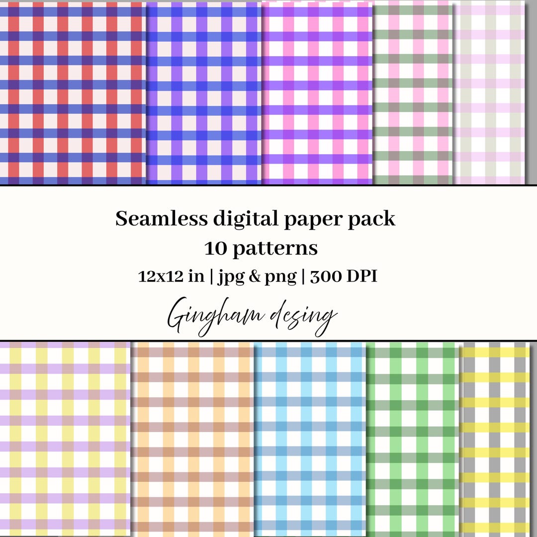 Seamless Gingham Digital Paper Pack, 10 Pastel Plaid Backgrounds ...