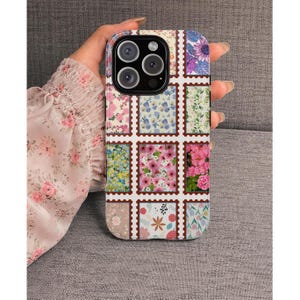 Floral Quilt Stamp Pattern phone Case | asthetic case for iphone & Samsung