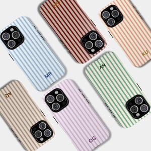 Personalized Case Custom Stripe Case Monogram Phone Case iPhone 17 16 15 14 13 12 Pro Max Preppy Burgundy Green Striped Phone Case Initials