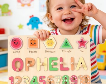 Personalized Baby Name Puzzle, Early Learning Wooden Toddler Toys, Baby Room Decor, Custom Name Puzzle Gift for kids, 1st Birthday Gift