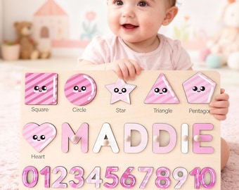 Personalized Wood Name Puzzle, Custom Baby Name Puzzle, Toddler Puzzle Gift, Baby Keepsake, Christmas Gift for kid, Birthday Gift for Baby