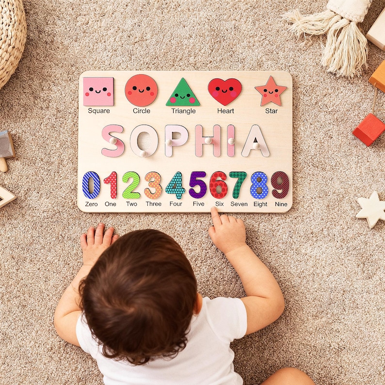 Personalized Baby Name Puzzle, Early Learning Busy Board, Wooden Baby Toy, Baby Room Decor, 1st Christmas Gift for kids, 1st Birthday Gift
Safe & Premium Quality​
Made of high-quality solid wood with multiple sanding processes—smooth edges
Printed with non-toxic paint—vibrant colors, zero odor, safe for long-term play
Kids feel like they’re exploring a real animal world!​
Perfect for Parent-Child Time​
Share joy as they finish & tell stories about the animals—great for language development!