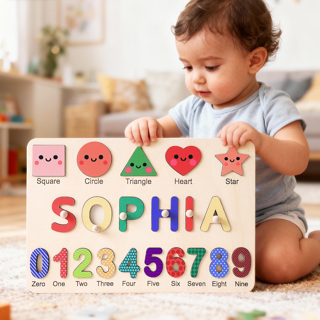 Personalized Baby Name Puzzle, Early Learning Busy Board, Wooden Baby ...
