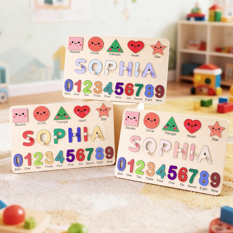 Personalized Baby Name Puzzle, Early Learning Busy Board, Wooden Baby Toy, Baby Room Decor, 1st Christmas Gift for kids, 1st Birthday Gift
Safe & Premium Quality​
Made of high-quality solid wood with multiple sanding processes—smooth edges
Printed with non-toxic paint—vibrant colors, zero odor, safe for long-term play
Kids feel like they’re exploring a real animal world!​
Perfect for Parent-Child Time​
Share joy as they finish & tell stories about the animals—great for language development!
