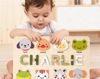 Personalized Baby Name Puzzle, Montessori Wooden Toy, Early Learning Puzzle, Custom Busy Board, Christmas Gift for kids, First Birthday Gift