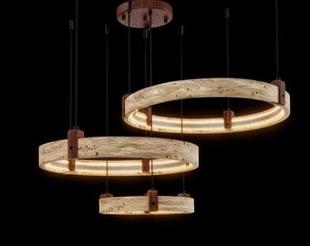 Travertine Pendant Light – Wabi-Sabi Stone Chandelier – Japandi Hanging Lamp for Dining Room, Stone Ceiling Light, Minimalist Home Decor