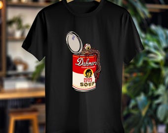 Dark Humor Horror Parody T-Shirt, Edgy Graphic Tee, Creepy Soup Can Design Shirt, Gothic Streetwear, Funny Tee, Alternative Unisex Shirt