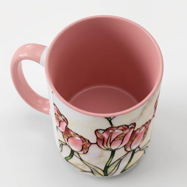Pink accent mug with floral artwork perfect for gifting.