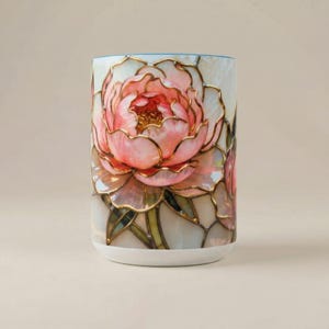 Pink Floral Mug Stained Glass Artistic Ceramic Flower Cup Elegant Tea Drinking Vessel Handcrafted Design Unique Gift Kitchen Accessory Home image 8
