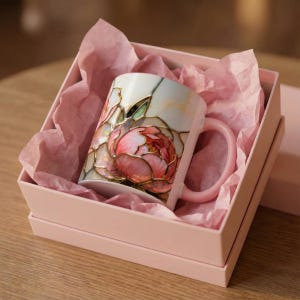 Pink Floral Mug Stained Glass Artistic Ceramic Flower Cup Elegant Tea Drinking Vessel Handcrafted Design Unique Gift Kitchen Accessory Home image 11