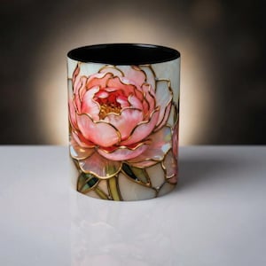 Floral Pattern Mug Ceramic Cup Stained Glass Design Artistic Tea Vessel Beautiful Coffee Container Elegant Home Accessory Decorative Kitchen Addition Morning Routine Essential Unique Gift Idea Special Present Option Tea Lover