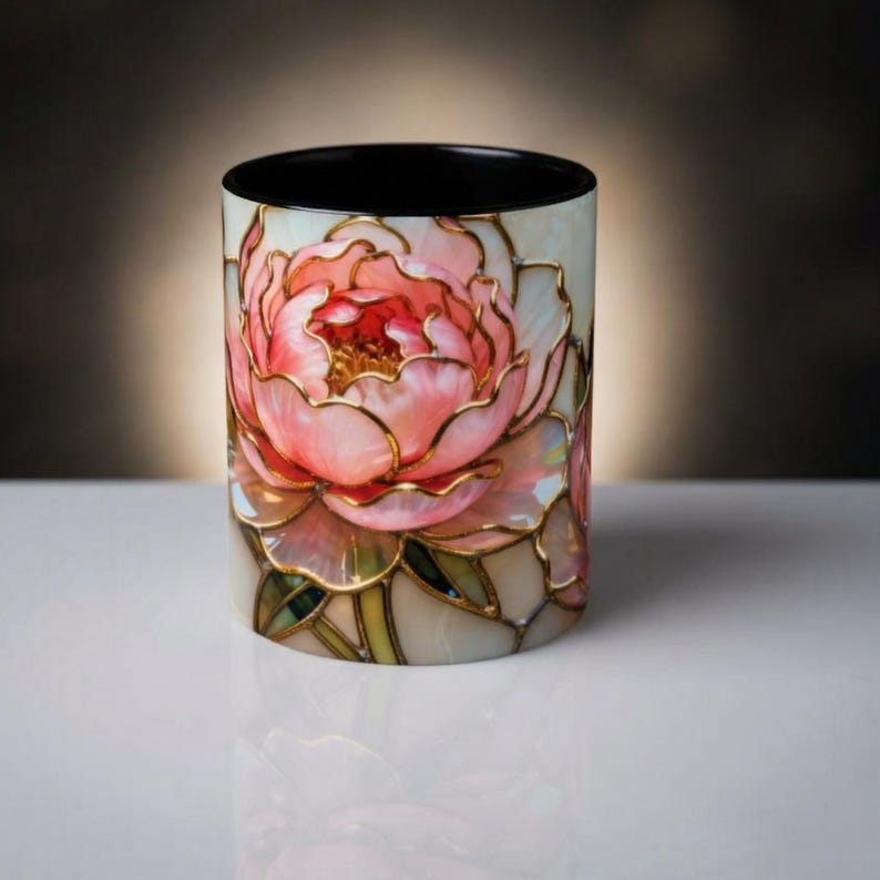 Floral Pattern Mug Ceramic Cup Stained Glass Design Artistic Tea Vessel Beautiful Coffee Container Elegant Home Accessory Decorative Kitchen Addition Morning Routine Essential Unique Gift Idea Special Present Option Tea Lover