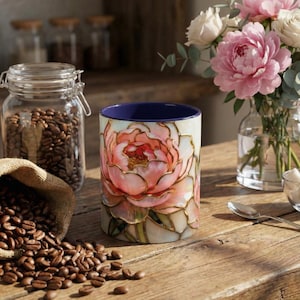 Tea Drinking Vessel Floral Design Ceramic Coffee Mug Stained Glass Appearance Artistic Cup Creation Morning Beverage Container Afternoon Tea Companion Ergonomic Handle Design Comfortable Daily Use Essential Kitchen Collection Beautiful