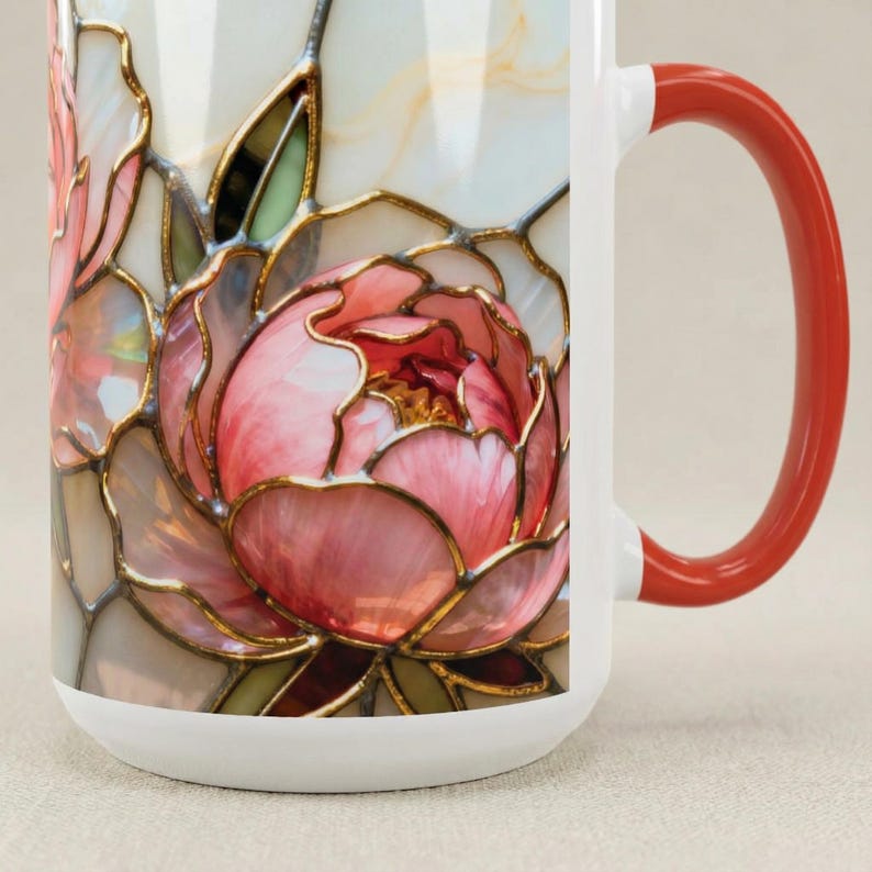 Pink Floral Mug Stained Glass Artistic Ceramic Flower Cup Elegant Tea Drinking Vessel Handcrafted Design Unique Gift Kitchen Accessory Home image 12