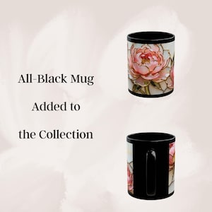 Pink Floral Mug Stained Glass Artistic Ceramic Flower Cup Elegant Tea Drinking Vessel Handcrafted Design Unique Gift Kitchen Accessory Home All Black