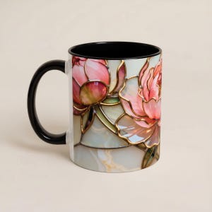 Pink Floral Mug Stained Glass Artistic Ceramic Flower Cup Elegant Tea Drinking Vessel Handcrafted Design Unique Gift Kitchen Accessory Home image 10